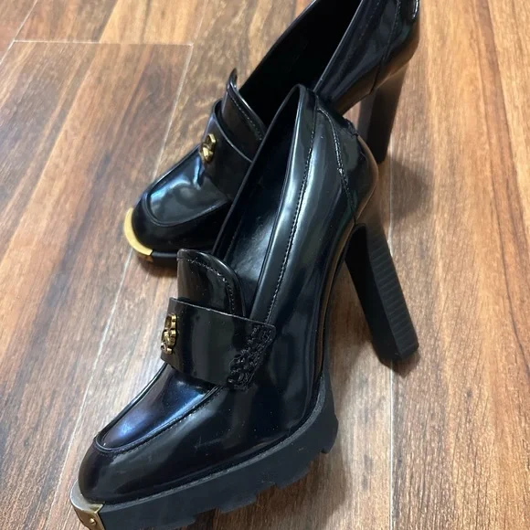 Karl Lagerfeld Black and Gold Heeled Loafers - Picture 4 of 4